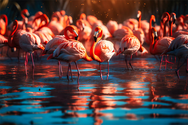 Fond d'écran photo de flamant rose - Paysage animalier avec éléphants - Téléchargement gratuit (PSD/JPG)
