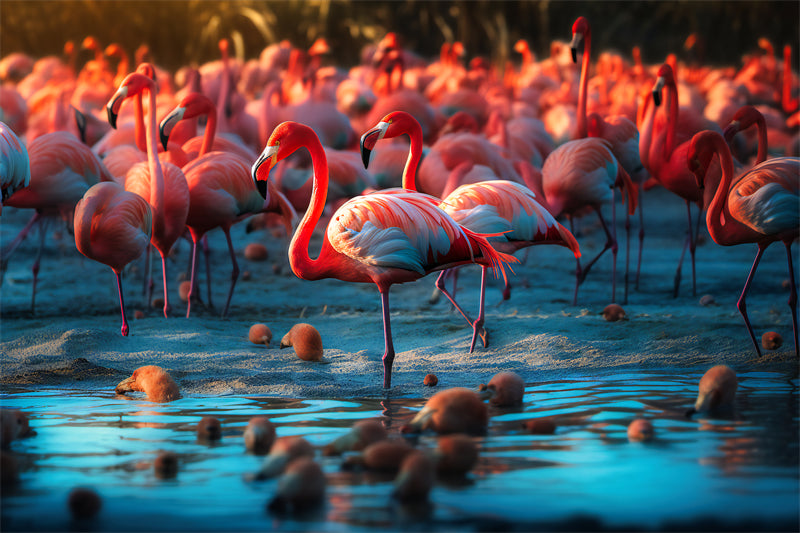 Fond d'écran photo de flamant rose - Paysage animalier avec éléphants - Téléchargement gratuit (PSD/JPG)