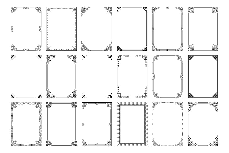 Collection de cadres de luxe, bordures victoriennes vintage, motifs décoratifs à la main - Téléchargement gratuit en format Png/PSD/JPG