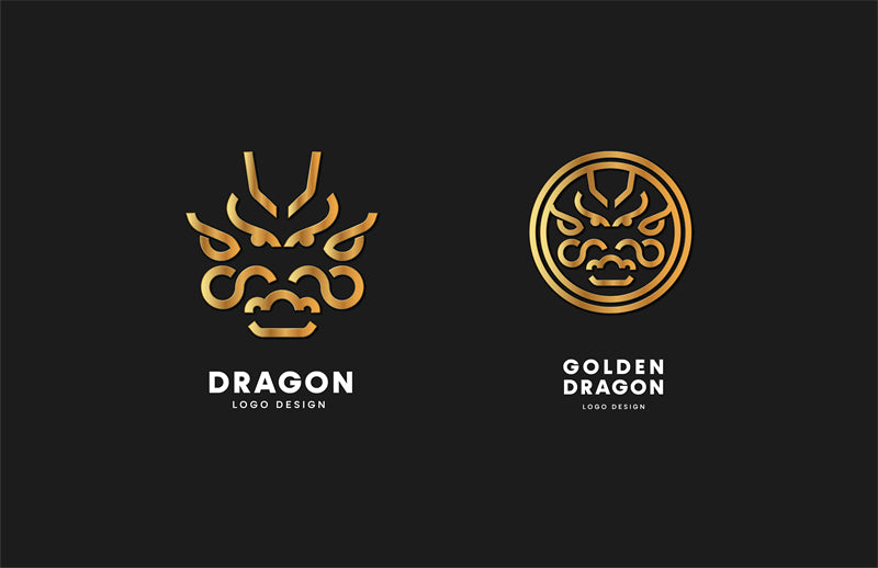 Maquettes de logos de dragon - Badges - Icônes dessinées à la main - Éléments vectoriels
