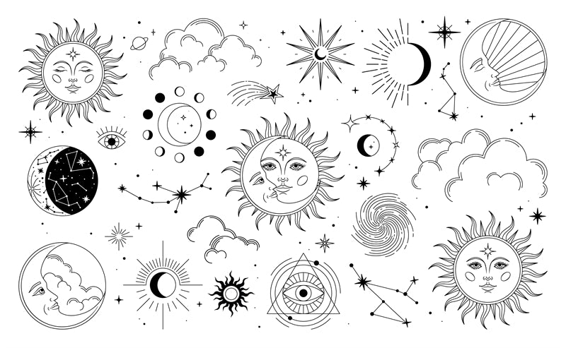 Collection Vintage Moon Set - Icônes - Éléments - Vecteur - Clair de lune