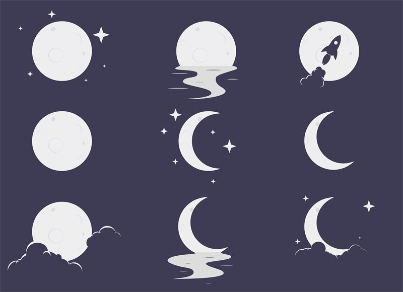Collection Vintage Moon Set - Icônes - Éléments - Vecteur - Clair de lune