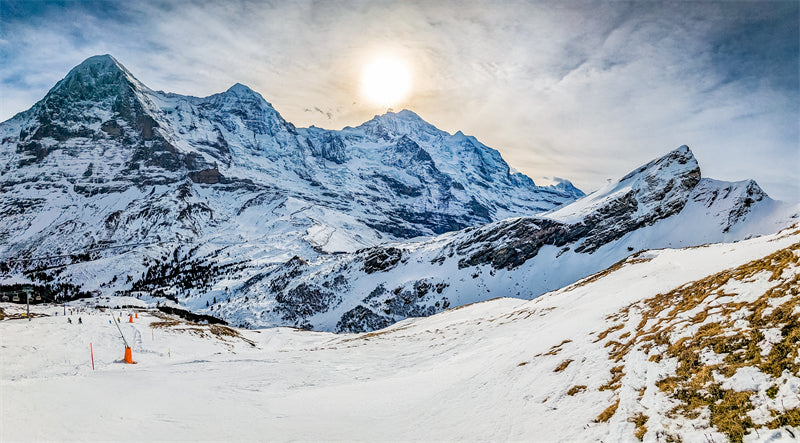 Paysage des Alpes enneigées en Europe - Randonnée en montagne, ski, téléphérique, vacances d'hiver - Téléchargement gratuit en PNG/PSD/JPG