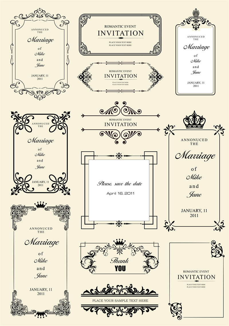Collection de cadres de luxe, bordures victoriennes vintage, motifs décoratifs à la main - Téléchargement gratuit en format Png/PSD/JPG