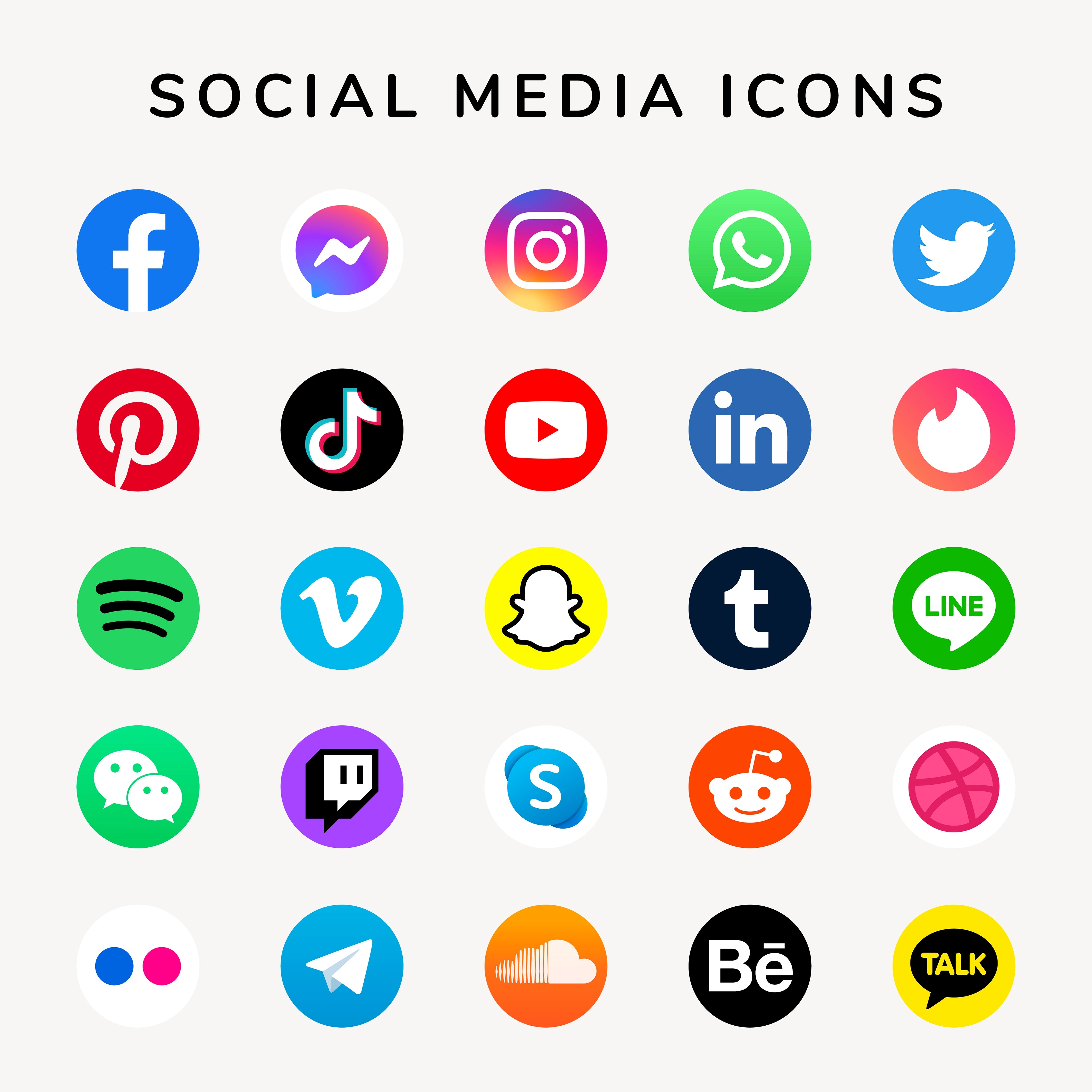 Social Media Icon - Illustration - Facebook Ins Tiktok Pinterest Snap WhatsappLine Skype