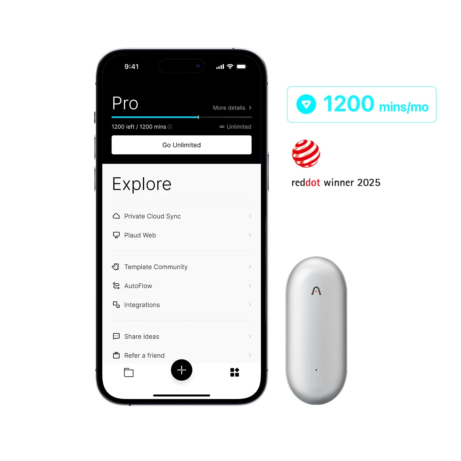 Plaud NotePin & AI Plan annuel Pro