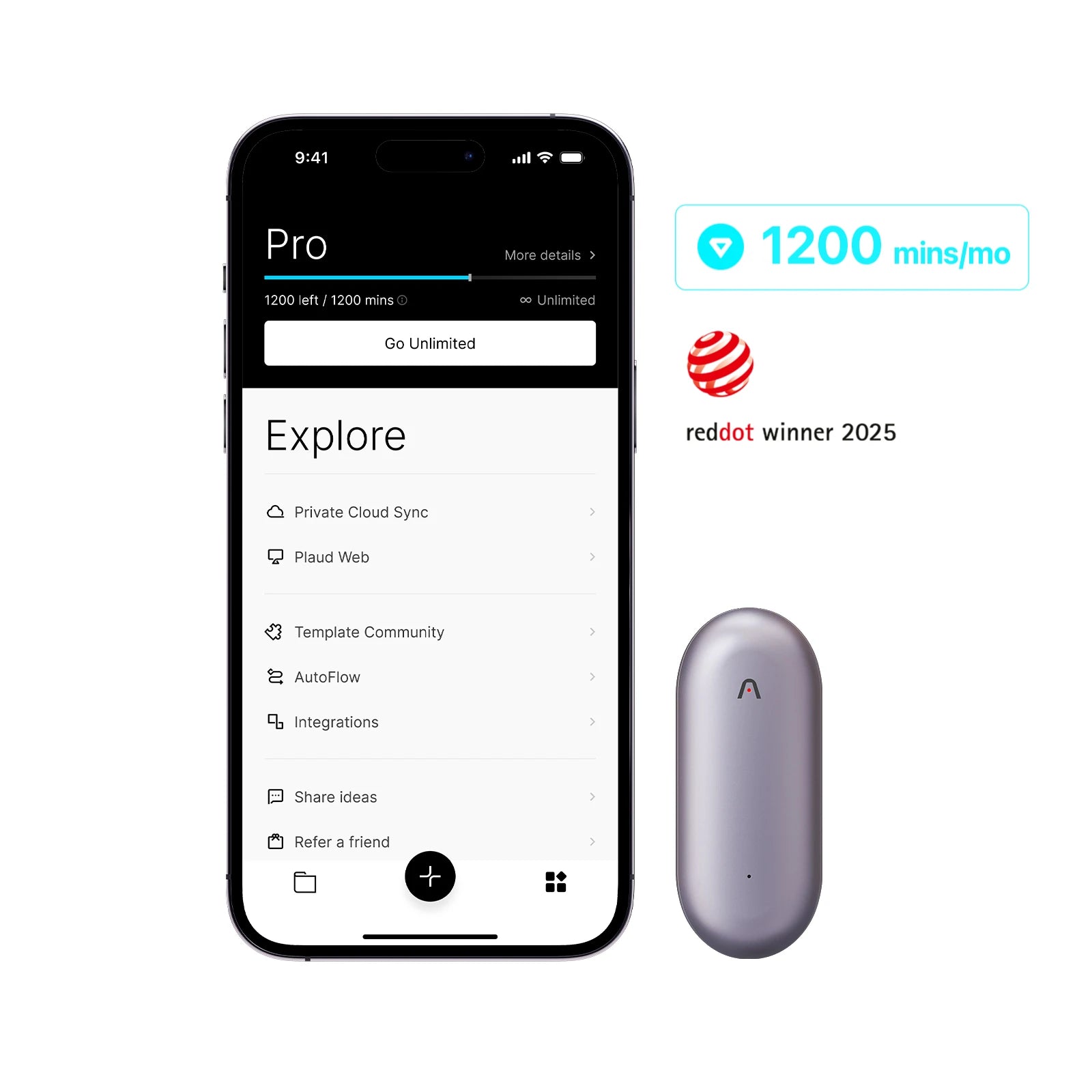 Plaud NotePin & AI Plan annuel Pro