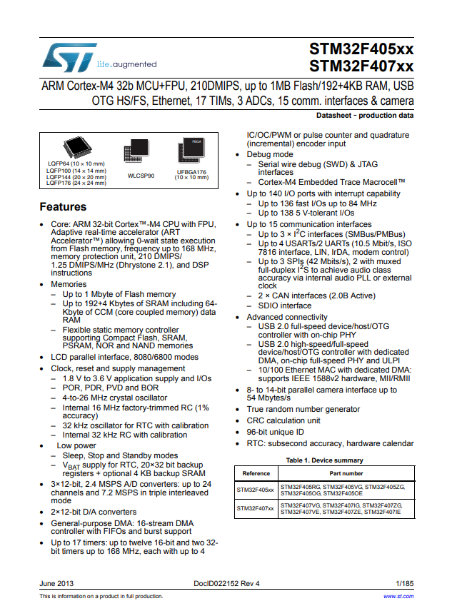 STM32F407VGT6 datasheet