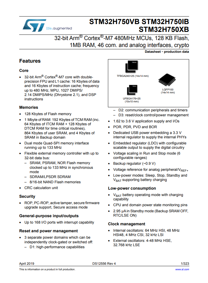 STM32H750VBT6 datasheet