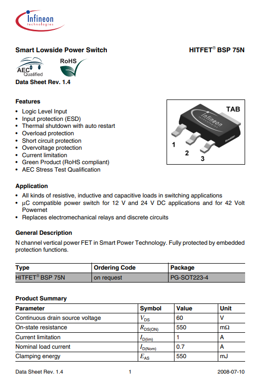 BSP75N datasheet