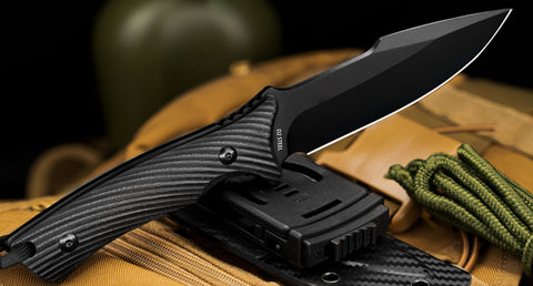 LOTHAR KA52 Survival Knife, 4.5'' D2 Blade Full Tang Fixed Blade Hunting Knife with Kydex Sheath, Black G10 Handle, Great Knife for Camping, Bushcraft or Hunting