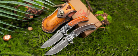 LOTHAR REINDEER Damast Klappmesser Zweihandmesser, Taschenmesser Damast aus 67 Lagen VG10 Damaststahl, Zweihandmesser Legal Deutschland, Zweihand Klappmesser mit Holzgriff, Ideal als Geschenk