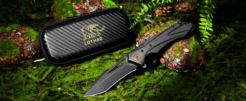 LOTHAR  Lich King Folding Pocket Knife, 3.5'' D2 Steel Blade and Black G10 Handle, Spring Assisted Opening