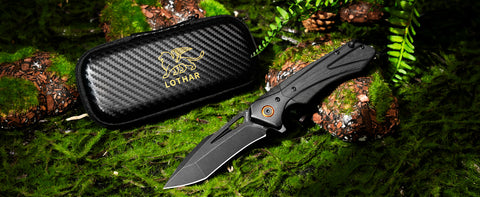 LOTHAR Lich King Folding Pocket Knife, 3.5'' D2 Steel Blade and Black G10 Handle, Spring Assisted Opening
