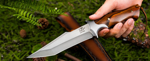 LOTHAR MOOSE Fixed Blade Hunting Knife, 5.3 Inch Sharp D2 Blade Bowie Knife with Leather Sheath, Rosewood Handle, Perfect Helper for Hunting, Camping or Bushcraft