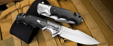 LOTHAR SMAUG Pocket Knife, 4 inch D2 Steel Blade Folding Knife, Black G10 Handle, Great Rescue Knife with Glass Breaker, Seatbelt Cutter