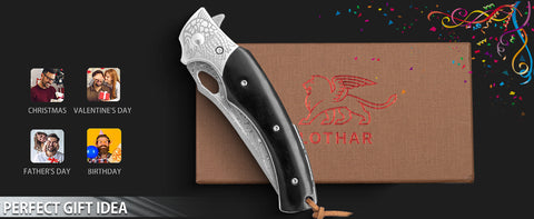 LOTHAR KINGKONG EDC Folding Pocket Knife, 3'' D2 Steel Balde and G10 Handle, Great Gifts for Dad