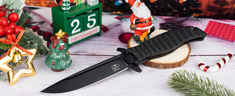 LOTHAR PHOENIX Large Pocket Knife, 5‘’ D2 Steel Blade Hunting Folding Knife, Black G10 Handle, Huge Tactical Pocket Knife, Flipper Assisted Opening