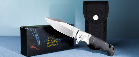 LOTHAR SMAUG Pocket Knife, 4 inch D2 Steel Blade Folding Knife, Black G10 Handle, Great Rescue Knife with Glass Breaker, Seatbelt Cutter