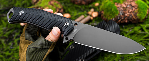 LOTHAR Bat Fixed Blade Knife, 5'' Sharp D2 Steel Blade Survival Knife, Black G10 Handle, PVD Coated, With One Fire Starter