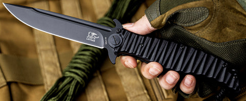 LOTHAR PHOENIX Large Pocket Knife, 5‘’ D2 Steel Blade Hunting Folding Knife, Black G10 Handle, Huge Tactical Pocket Knife, Flipper Assisted Opening