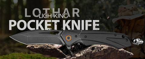 LOTHAR Lich King Folding Pocket Knife, 3.5'' D2 Steel Blade and Black G10 Handle, Spring Assisted Opening
