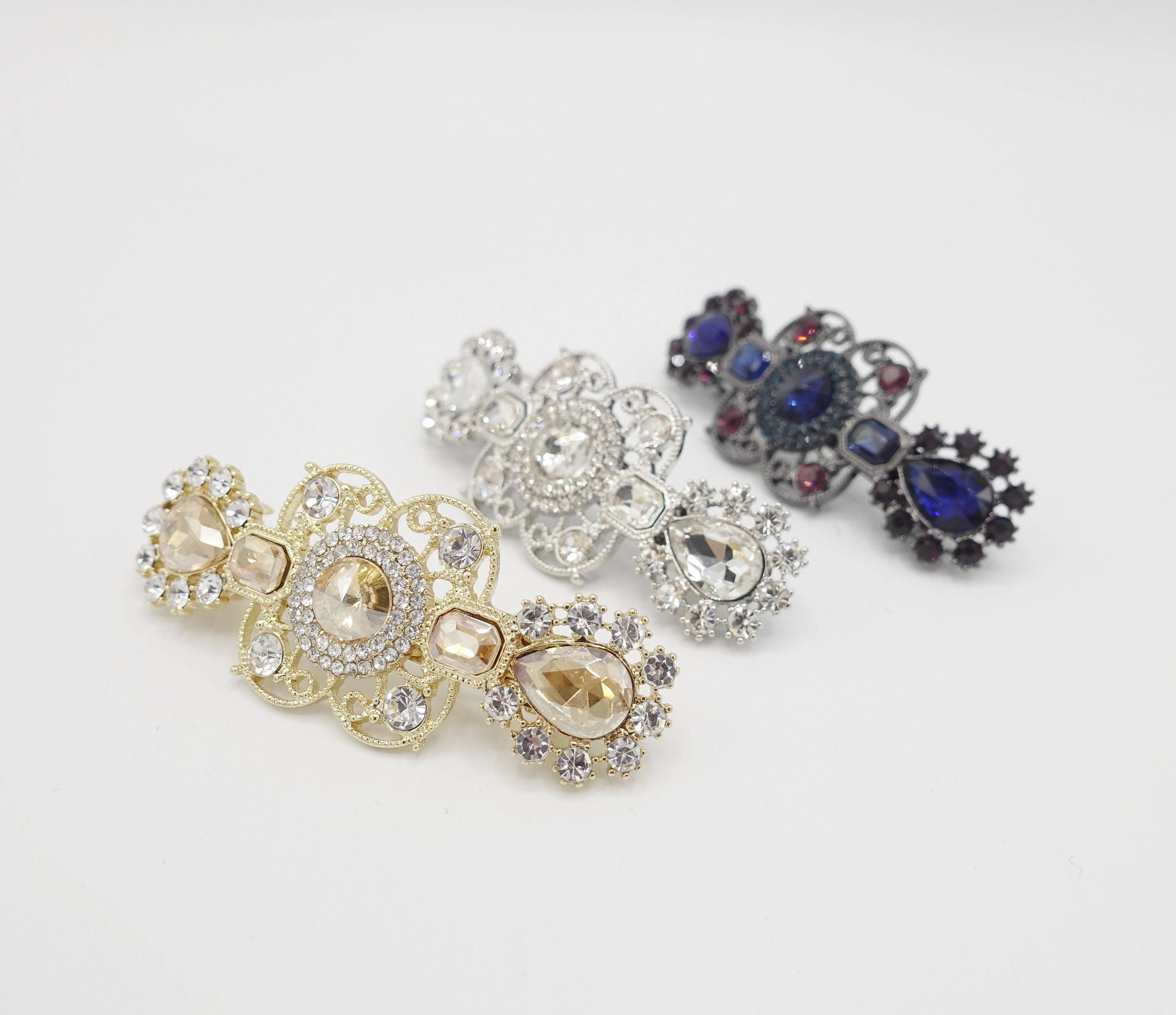 vintage rhinestone hair barrette baroque style bling hair accessory for women