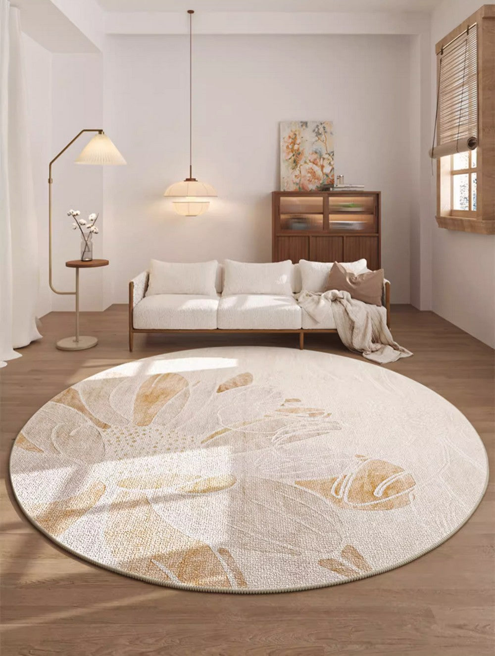 Lotus Flower Round Carpets under Coffee Table, Contemporary Round Rugs for Dining Room, Modern Area Rugs for Bedroom, Circular Modern Rugs for Living Room