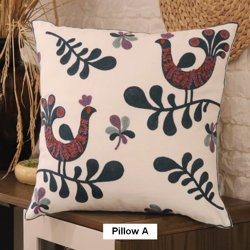 Farmhouse Embroider Cotton Pillow Covers, Love Birds Decorative Sofa Pillows, Cotton Decorative Pillows, Decorative Throw Pillows for Couch
