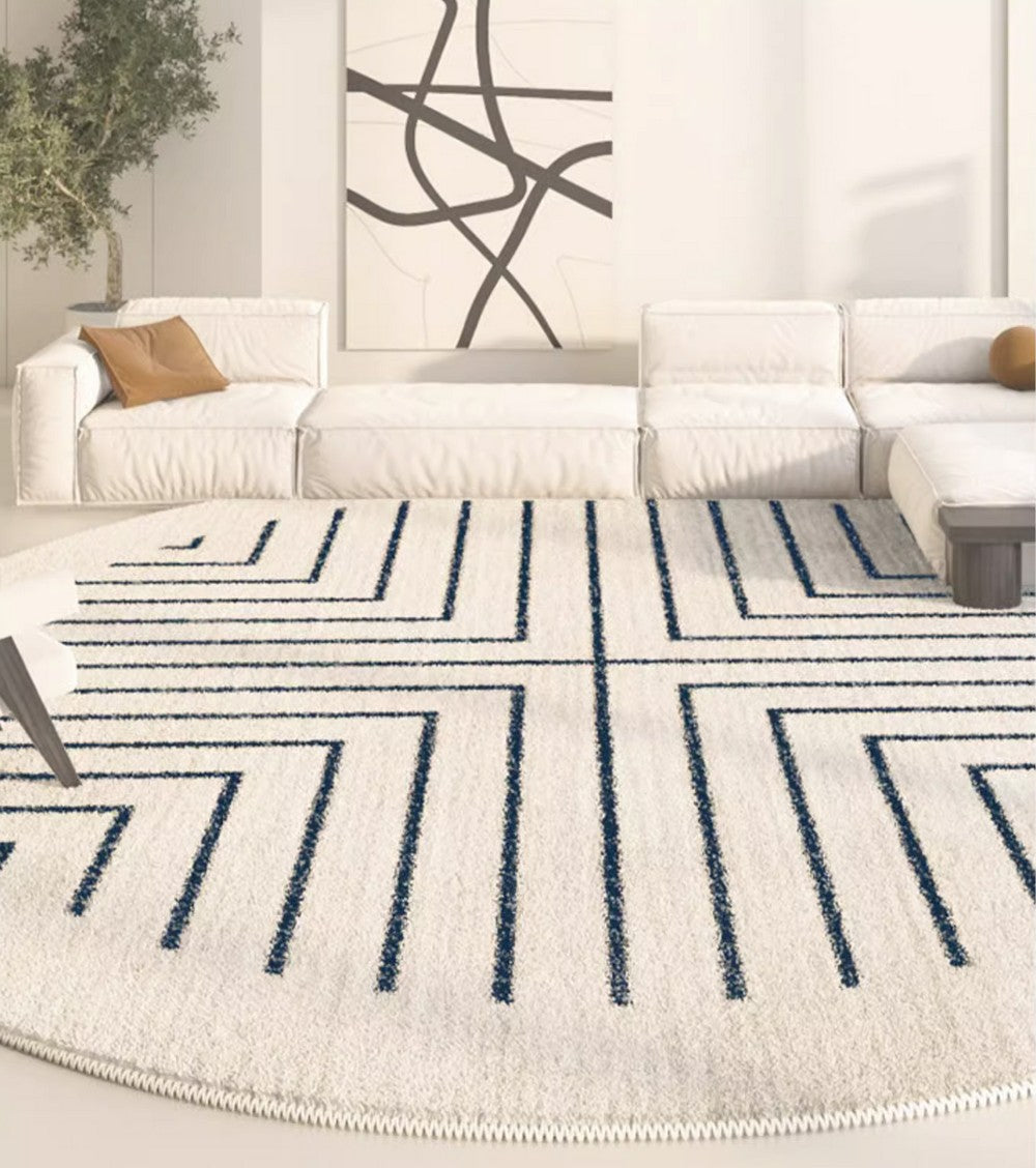 Geometric Modern Rug Ideas for Living Room, Thick Round Rugs for Dining Room, Abstract Contemporary Round Rugs for Bedroom