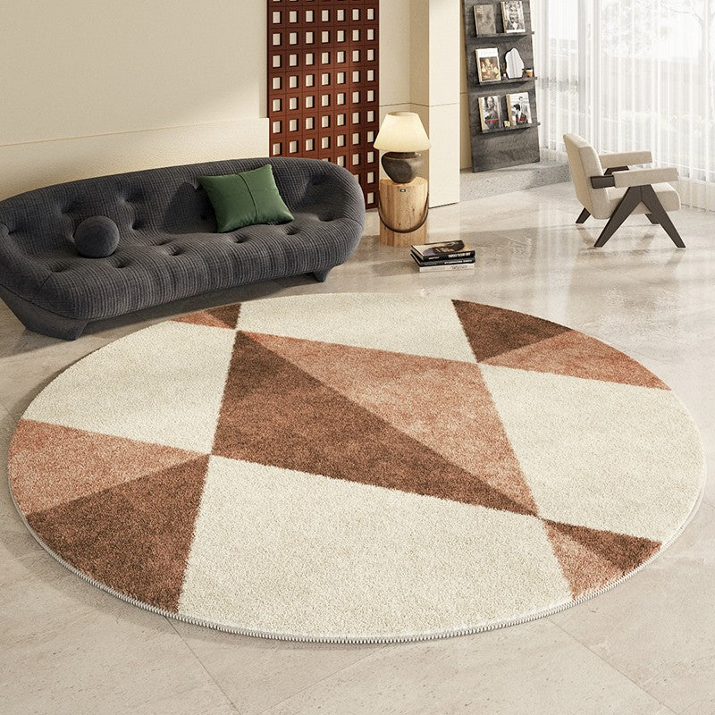 Large Contemporary Round Rugs, Geometric Modern Rugs for Bedroom, Modern Area Rugs under Coffee Table, Thick Round Rugs for Dining Room
