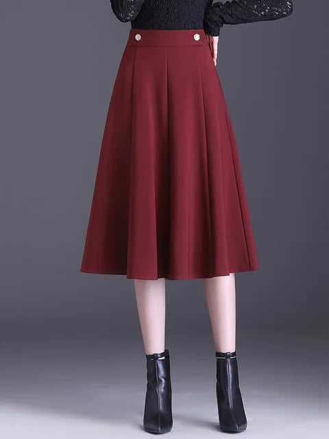 SUCH AS SU 2 Colors 2022 Autumn Spring Women Black Red High Waist Lady Pleated Twill Knit Skirt S-3XL Size Female Mid-Long Skirt