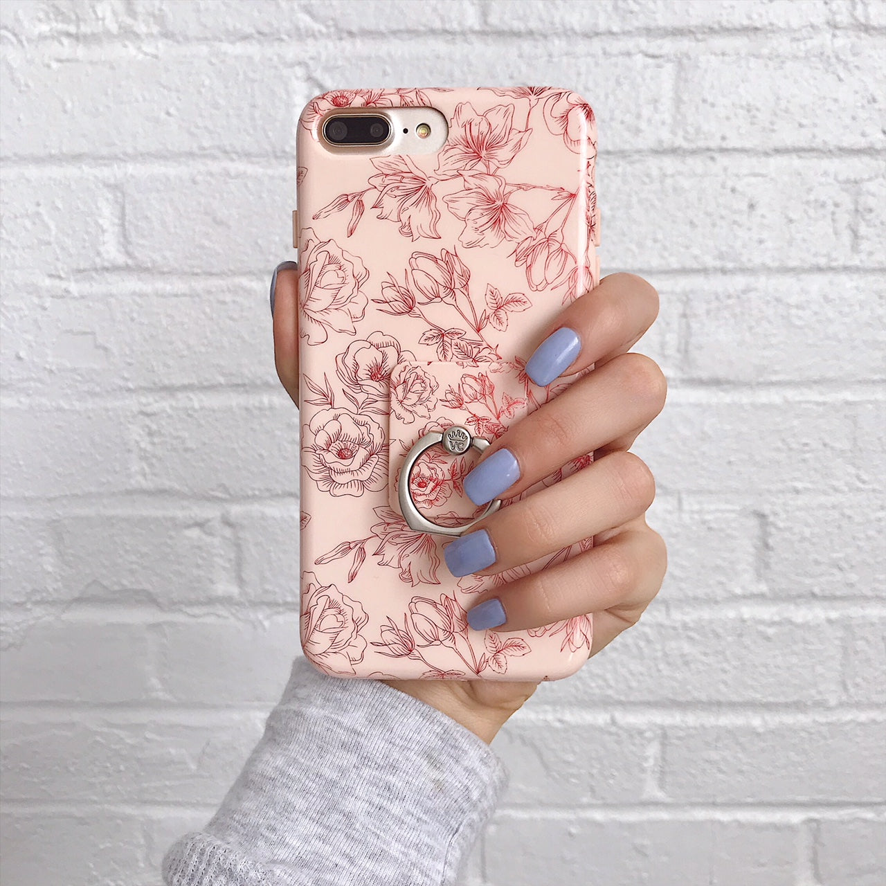 Nude Red Chrome Floral Phone Ring