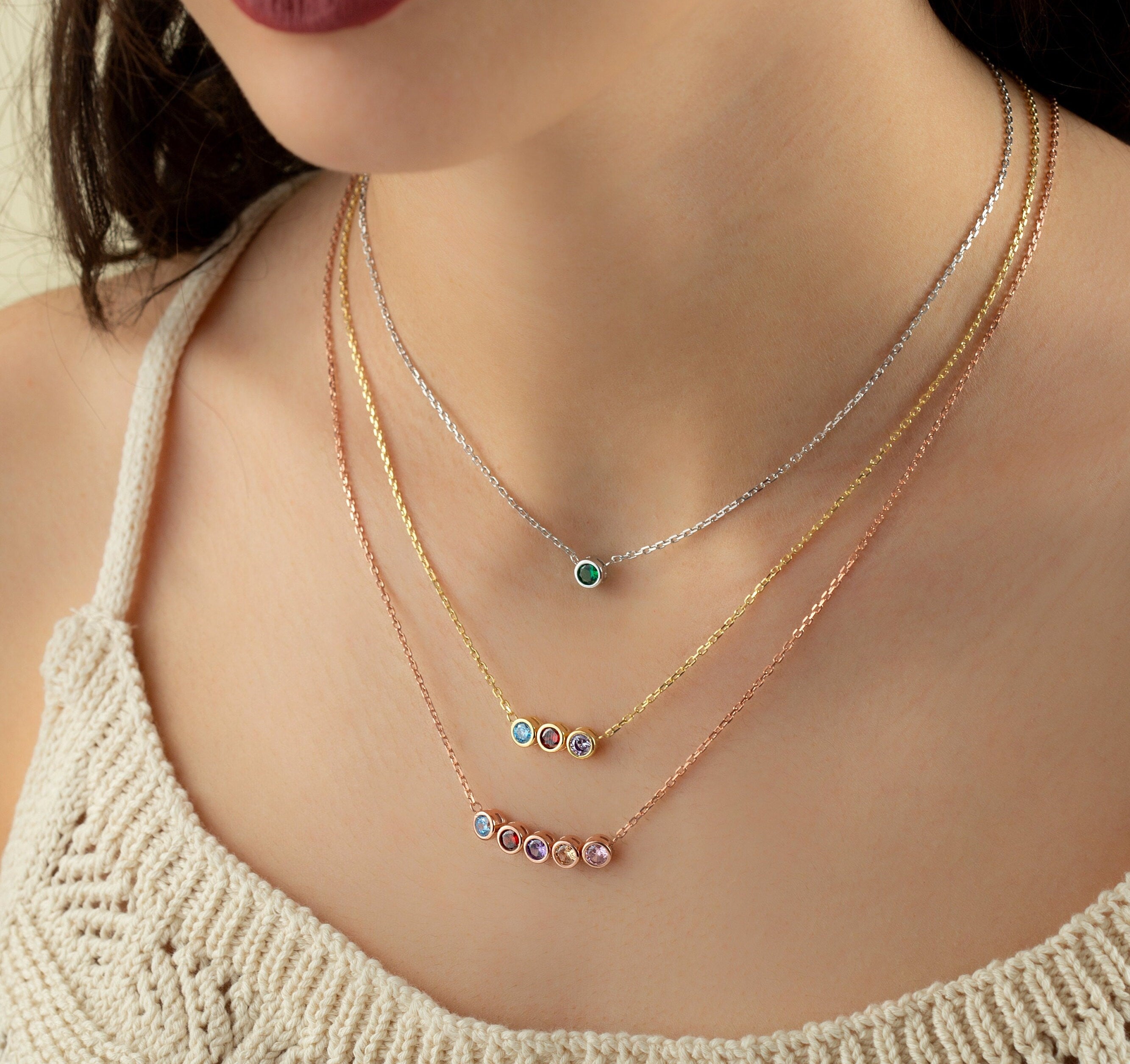 Multi Birthstone Necklace, Family Birthstone Necklace, Birth stone Necklace, Birthstone Gifts, Christmas Gift, Bridesmaid Gift, Gift for Mom