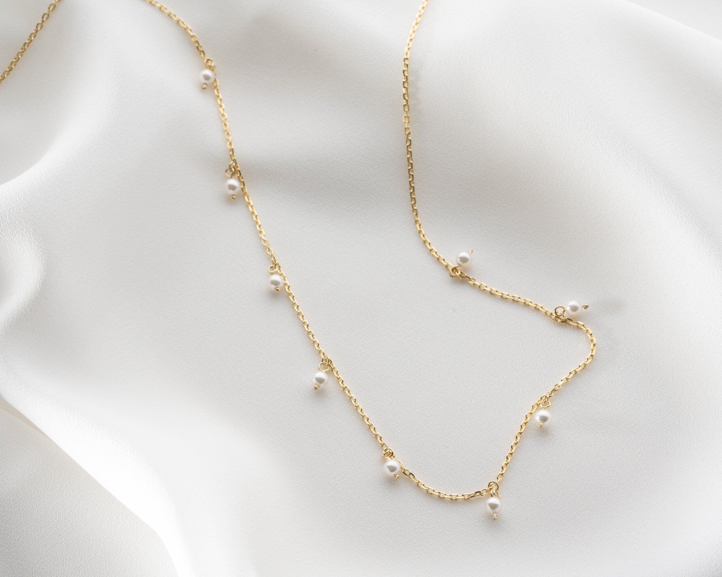 Pearl Necklace, Freshwater Pearl Necklace, 14K Gold Chain Necklace, White Pearl Beaded Necklace, Pearl Jewelry, Mothers Day Gift