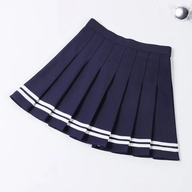 Women Pleat Skirt Jarajuku Preppy Style Gilr Lolita A-line Sailor Skirt School Uniform High Waist Mini Skirts Saia Feminina