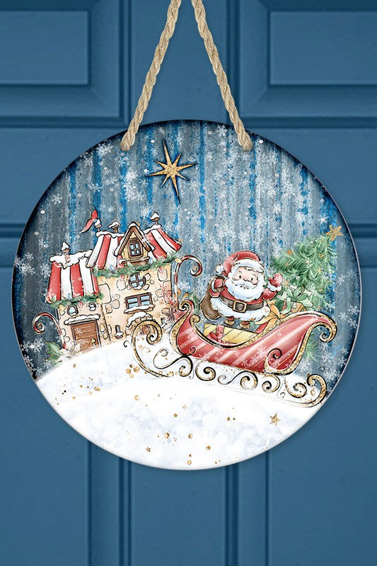 Cali Boutique Santa Sleigh Holiday Town Christmas Door Hanger
