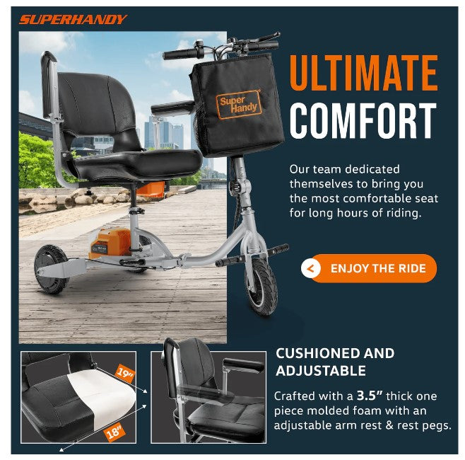 Super Handy GUT140 48V 3-Wheeled Lightweight Long Range with Extra Battery Folding Mobility Scooter New