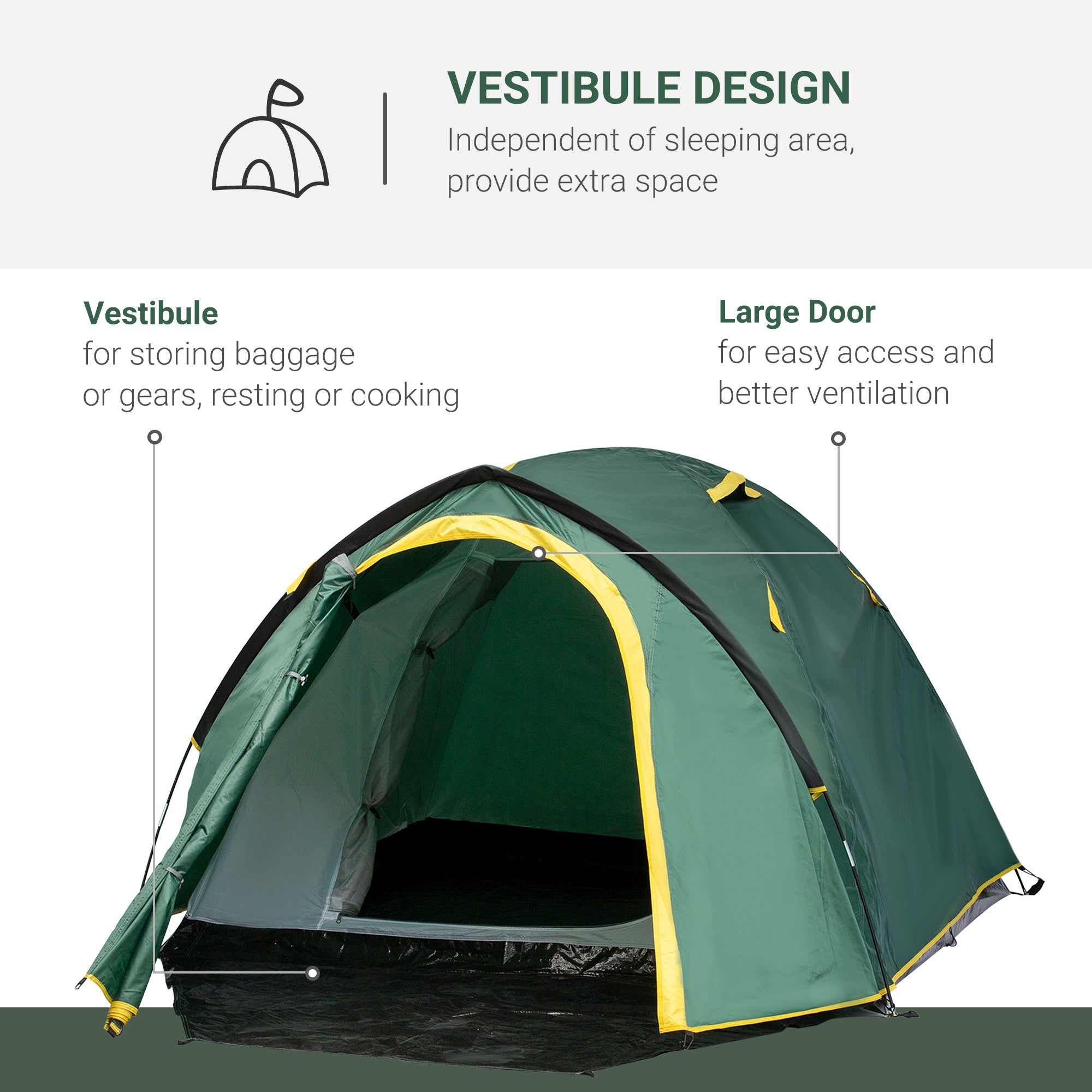3-Person Camping Tent Backpacking Tent with Vestibule Area, Water-Fighting Polyester Rain Cover, & Mesh Windows, Yellow