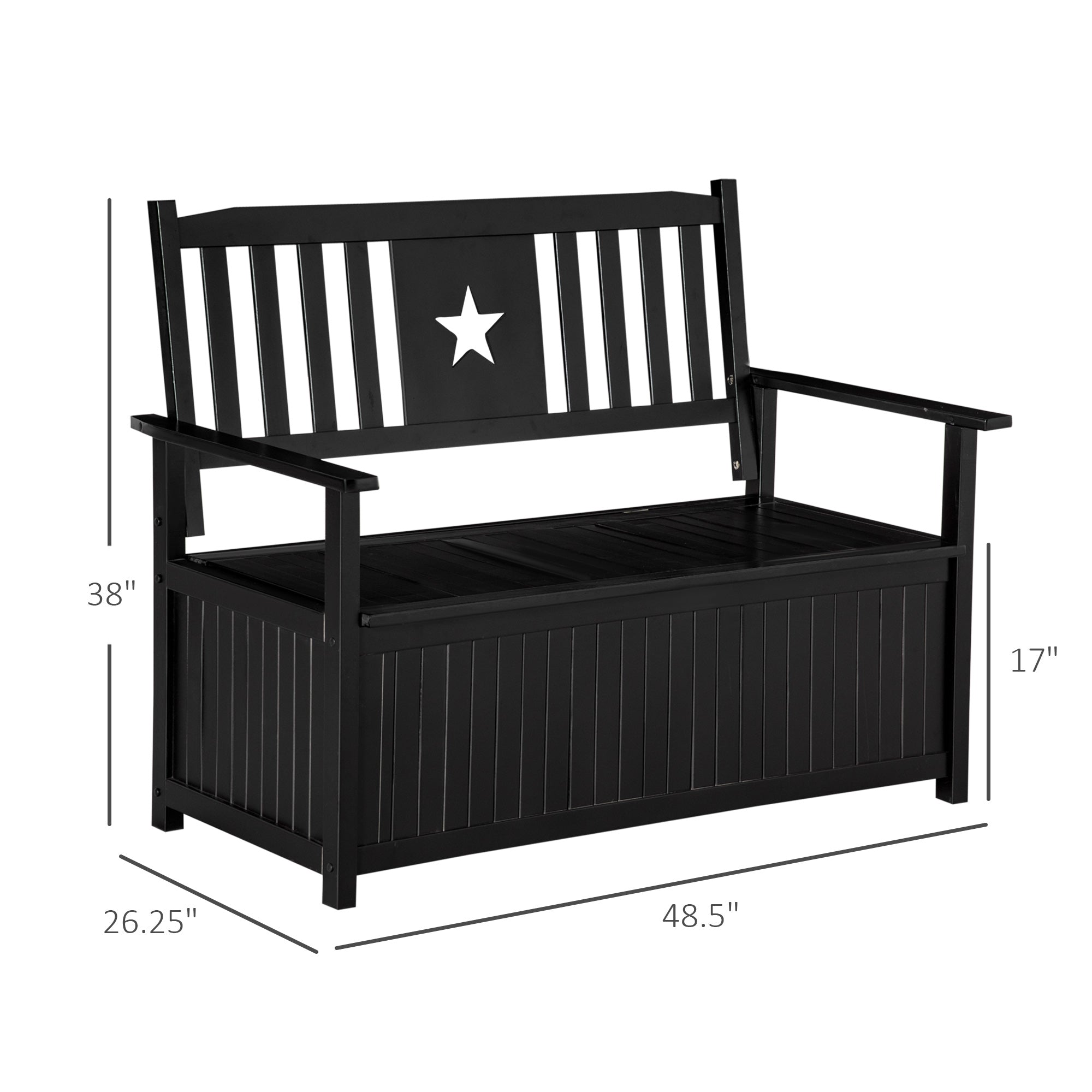 43 Gallon Outdoor Storage Bench, Wooden Loveseat Deck Box, 2-Seat Container for Store Garden Tools Toys, Black