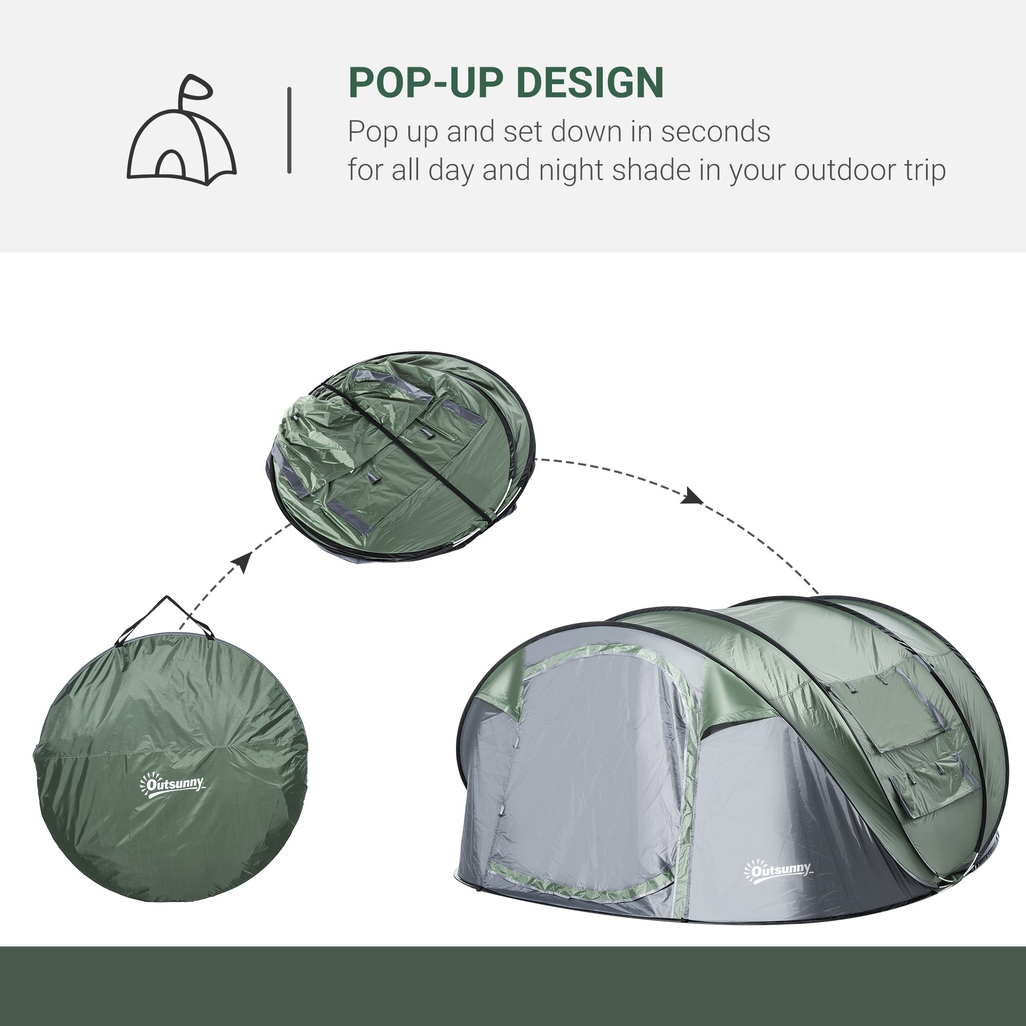 4/5 Person Pop-up Camping Tent, Family Tents for Camping with 2 Mesh Windows & Carry Bag