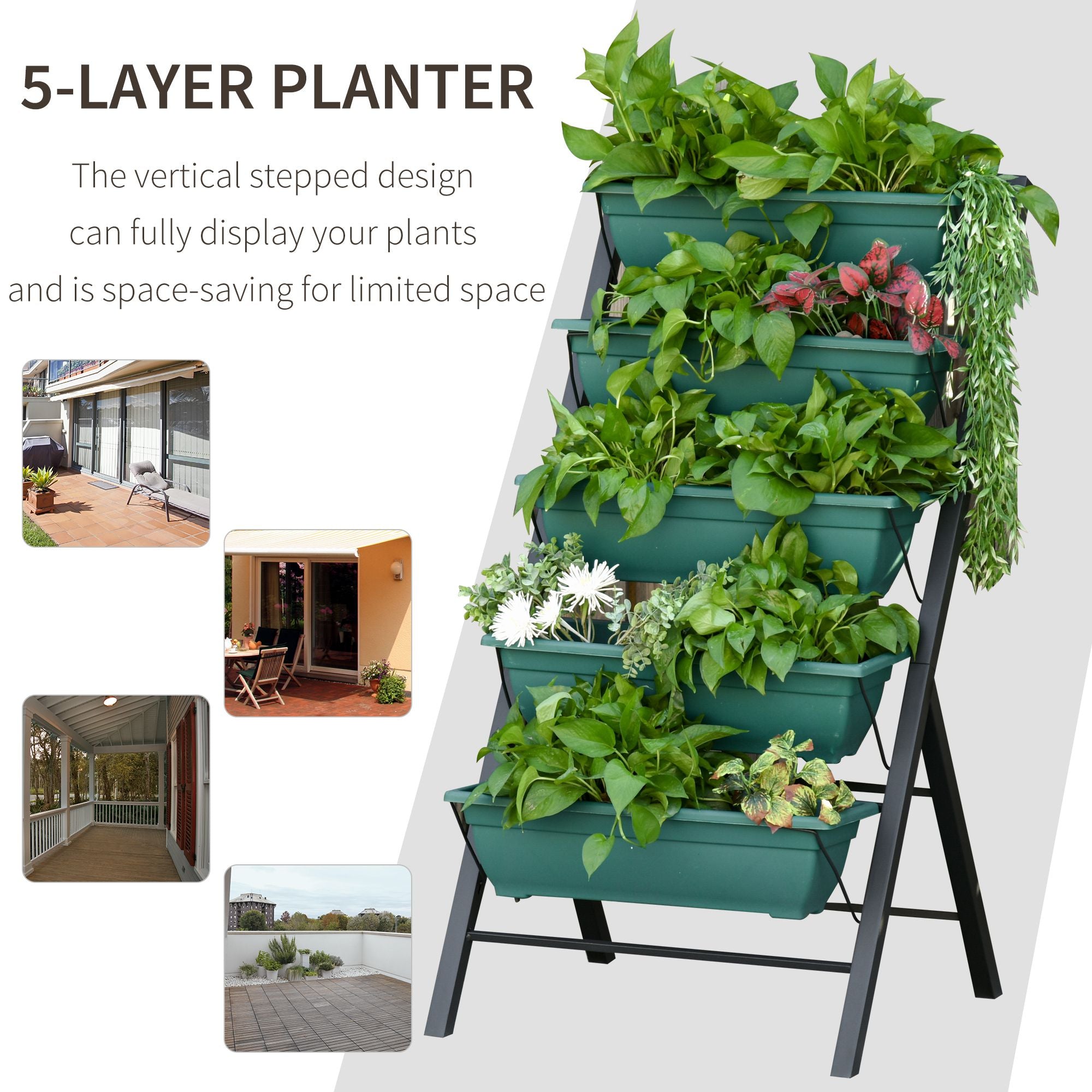 5-Tier Raised Garden Bed with Foldable Frame Planter Grow Containers Plant Flower Vegetable Pot with Leaking Holes for Outdoor Patio