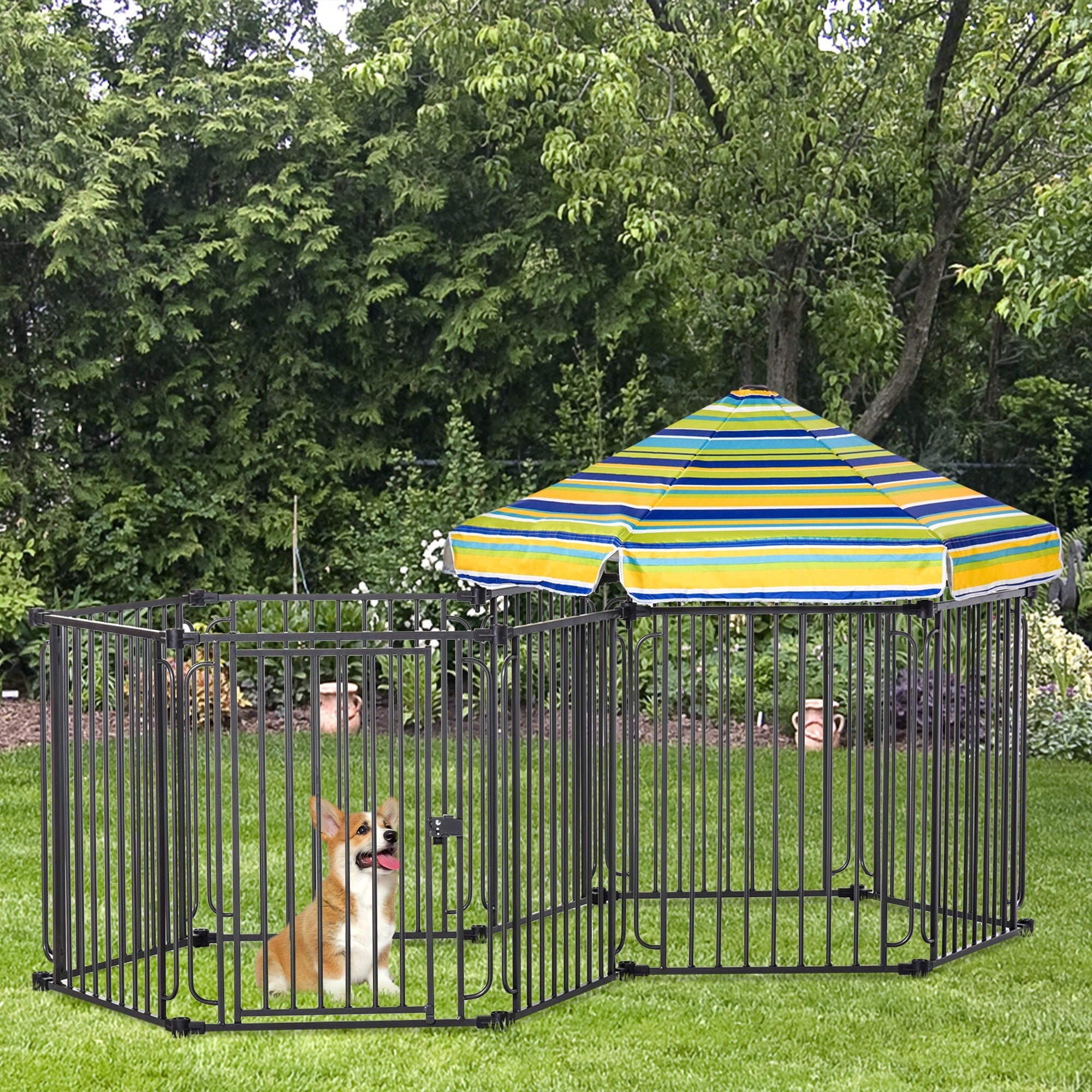 Dog Playpen with Door & Removable Cover for Small & Most Medium Sized Dogs Indoor & Outdoor Use, 47