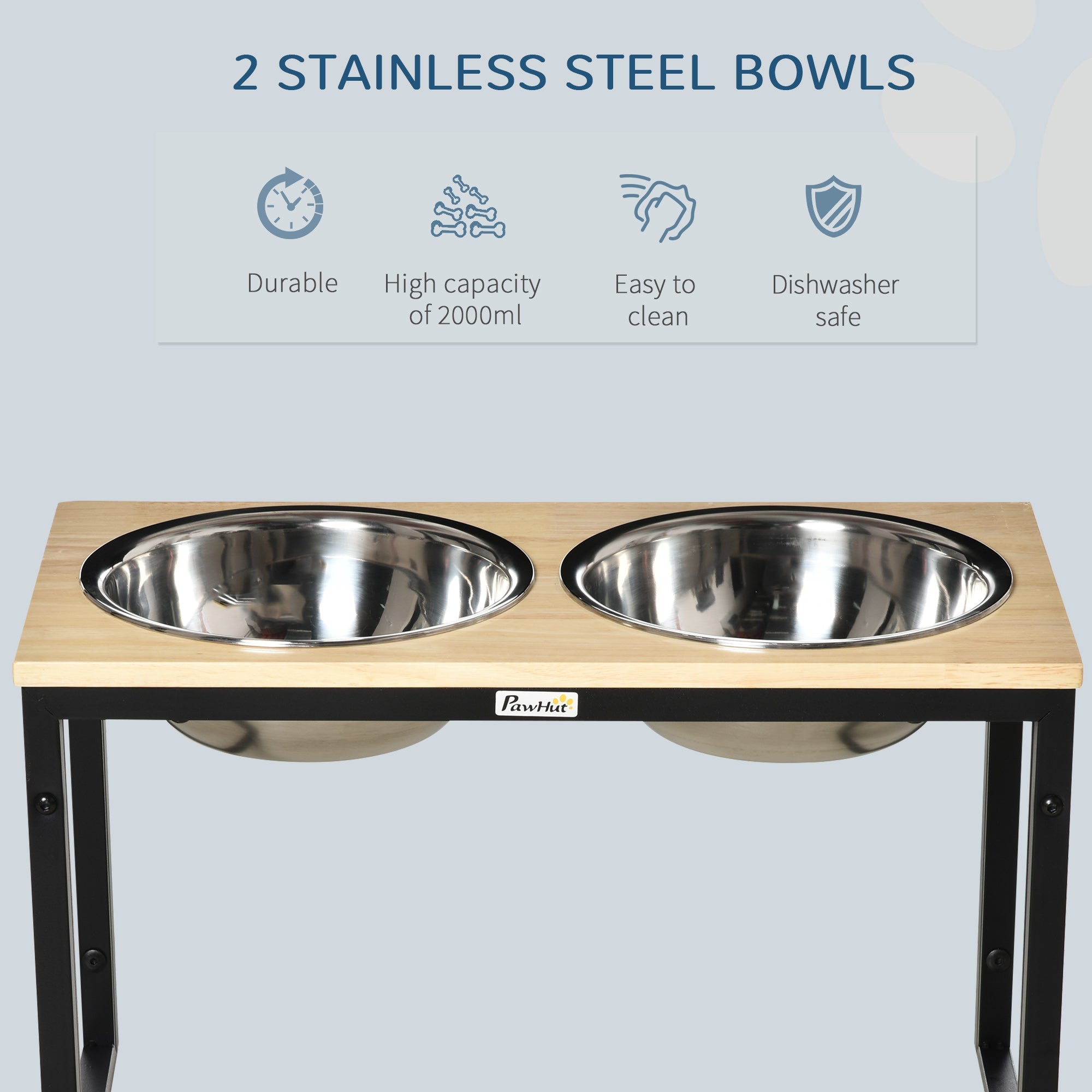 Elevated Dog Bowls Stand Raised Pet Feeder with 2 Stainless Steel Dog Bowls for Medium Large Dogs, Natural