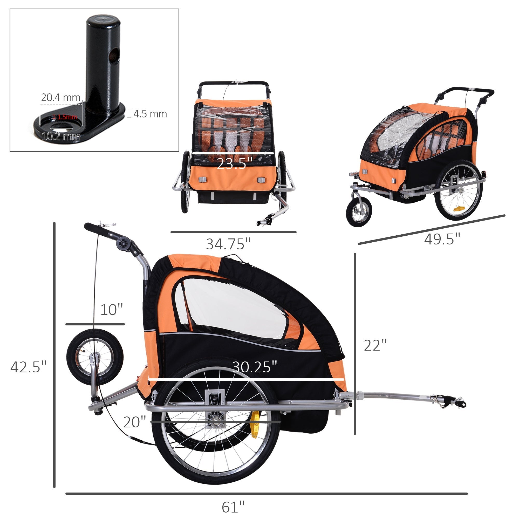 Elite 360 Swivel Bike Trailer for Kids Double Child Two-Wheel Bicycle Cargo Trailer With 2 Security Harnesses, Orange