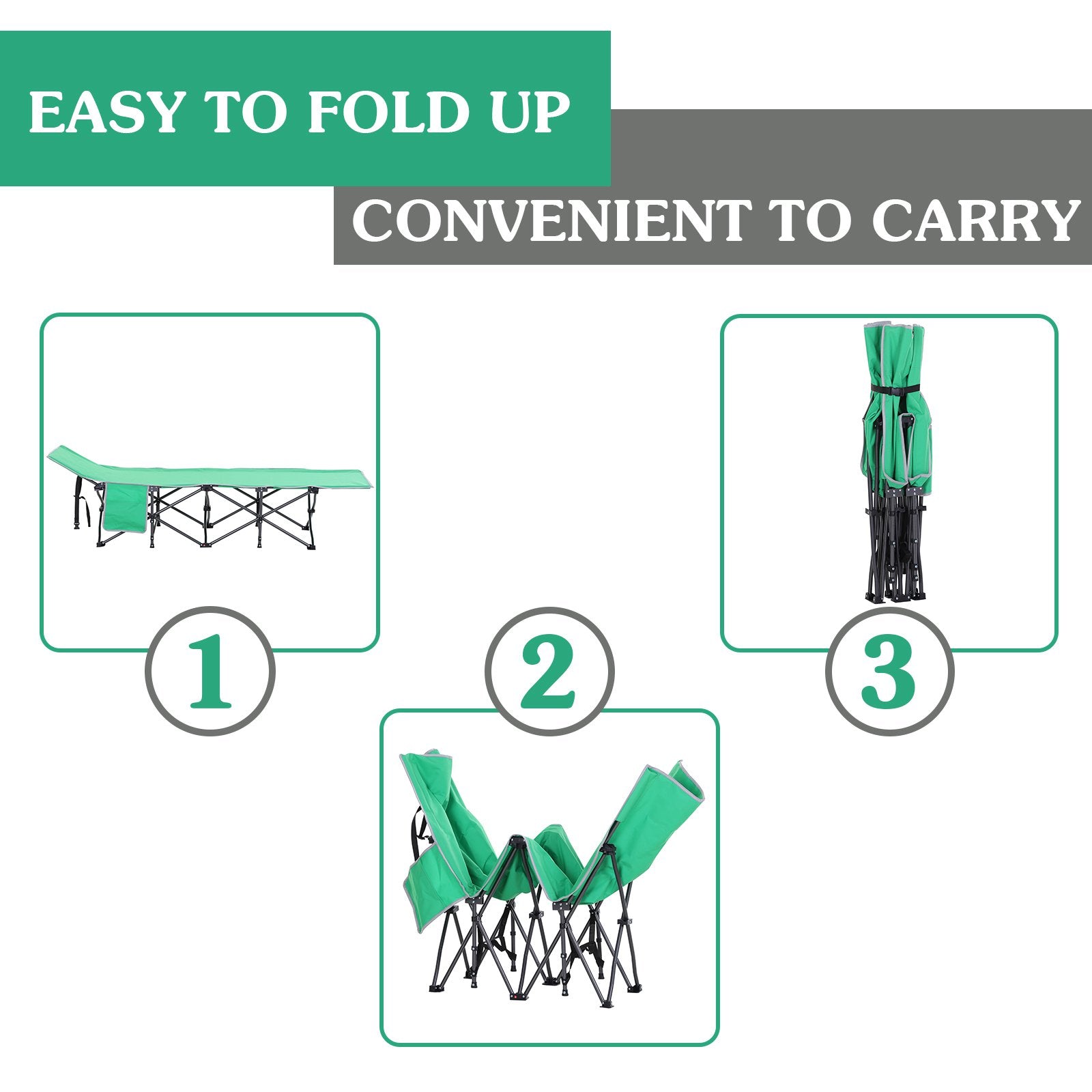 Folding Camping Cots for Adults with Carry Bags, Side Pockets, Outdoor Portable Sleeping Bed for Travel Camp Vocation, Green