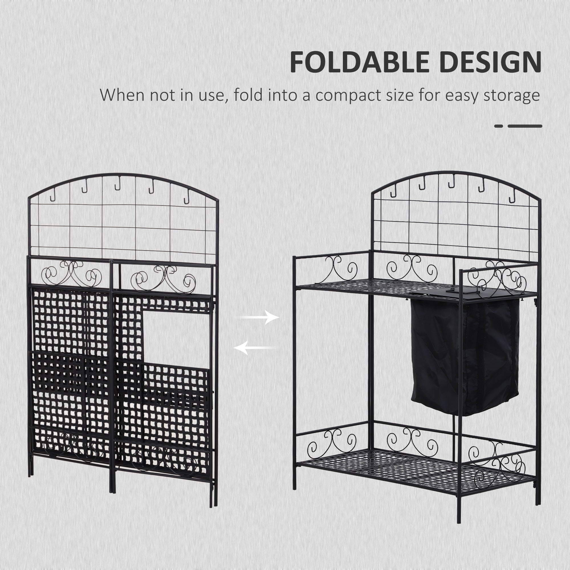 Folding Potting Bench Table, Metal Garden Workstation