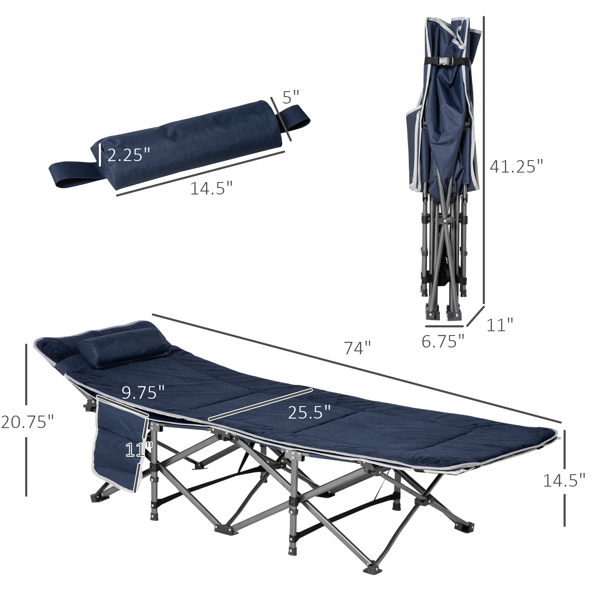 Heavy Duty 2 Person Camping Cot with Mattress for Adults With Portable Carrying Bag, Outdoor Folding Lightweight Sleeping Bed, Blue