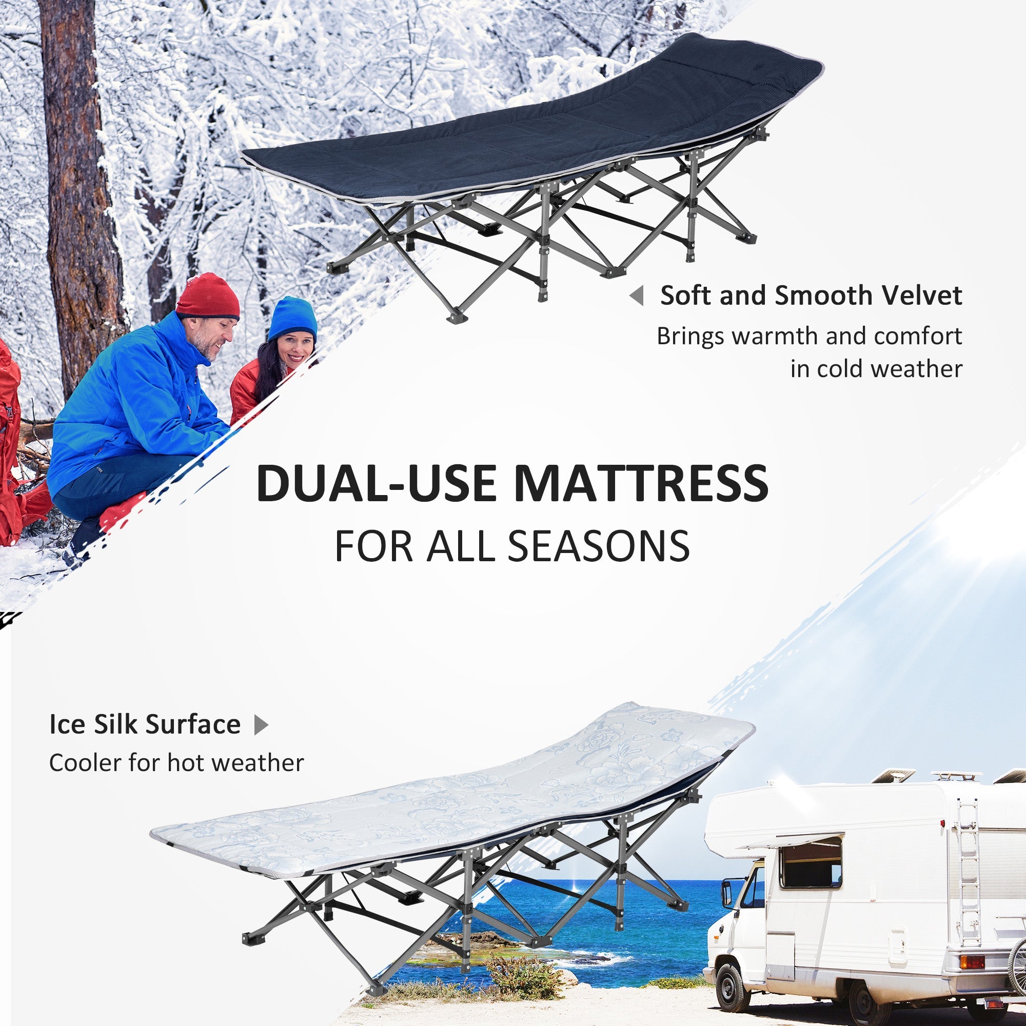 Heavy Duty 2 Person Camping Cot with Mattress for Adults With Portable Carrying Bag, Outdoor Folding Lightweight Sleeping Bed, Blue