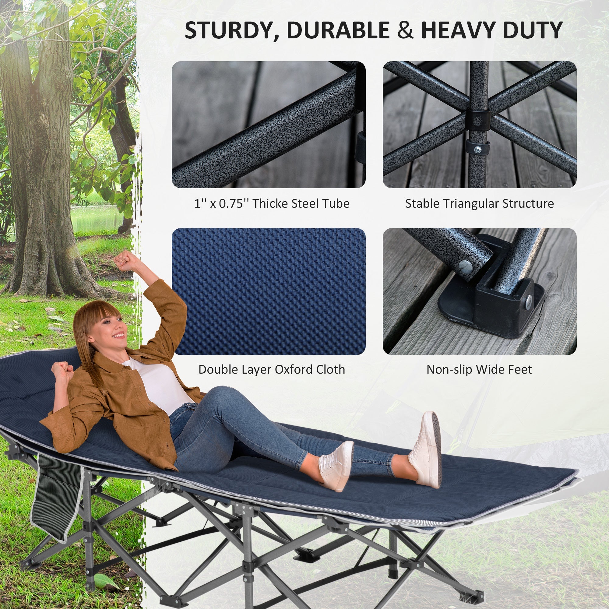 Heavy Duty 2 Person Camping Cot with Mattress for Adults With Portable Carrying Bag, Outdoor Folding Lightweight Sleeping Bed, Blue